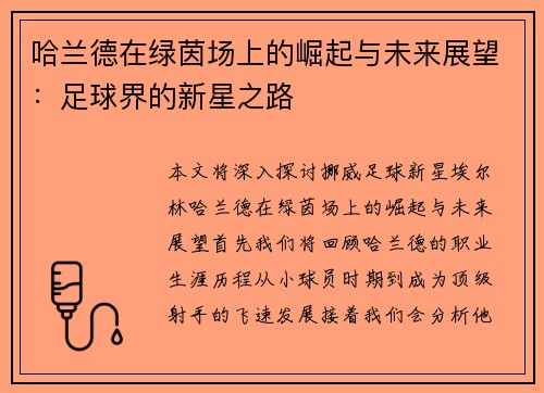 哈兰德在绿茵场上的崛起与未来展望：足球界的新星之路